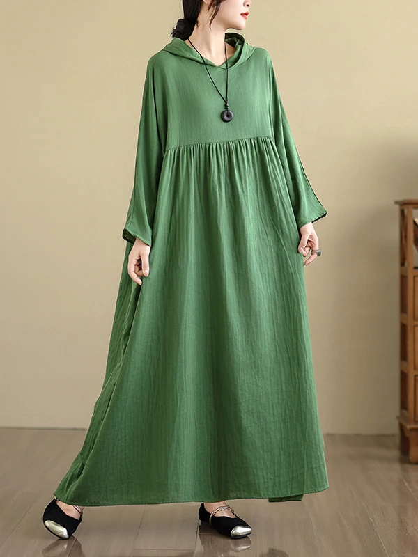 Vermelho início do outono longo Sve Retro Suave Dupla Camada Algodão Linho Dr Pure Color Com Capuz Dr Commute Cintura Solta Cotto...