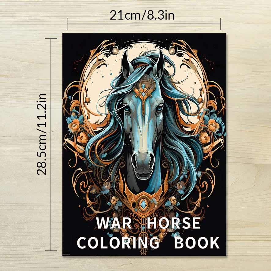 Coloring Book - 8.3 x 11.2 inches 32 pages War Horse Coloring Book - Ideal gift for family or friends