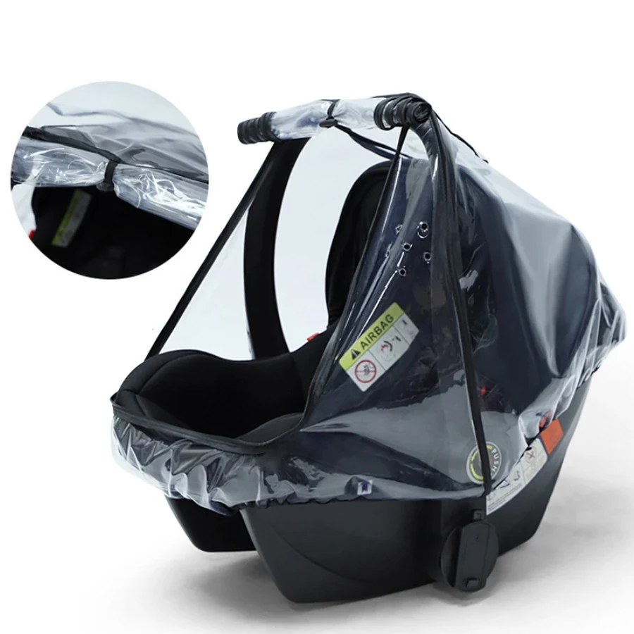 Baby Safety Seat Rain Cover Transparent EVA Infant Pram Carriage Rain Cover Dust Cover Double Zipper Baby Stroller Accessories