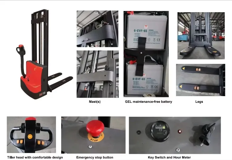 1200/1500KG Capacity Walkie Electric Stacker 3-4m Lifting Height Narrow & Straddle Leg Warehouse Heavy Duty Forklift