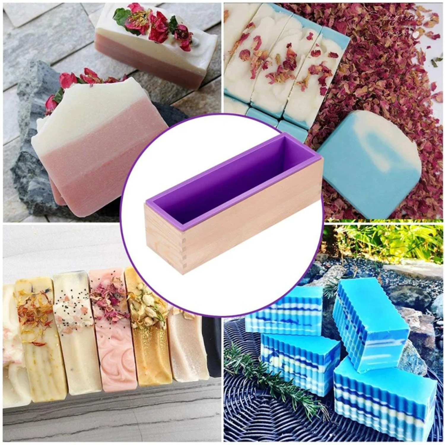 1200ML Silicone Soap Mold Rectangular Wooden Box with Flexible Liner  Form Soap Making Tool Supplies Wooden Box Cake Decorating