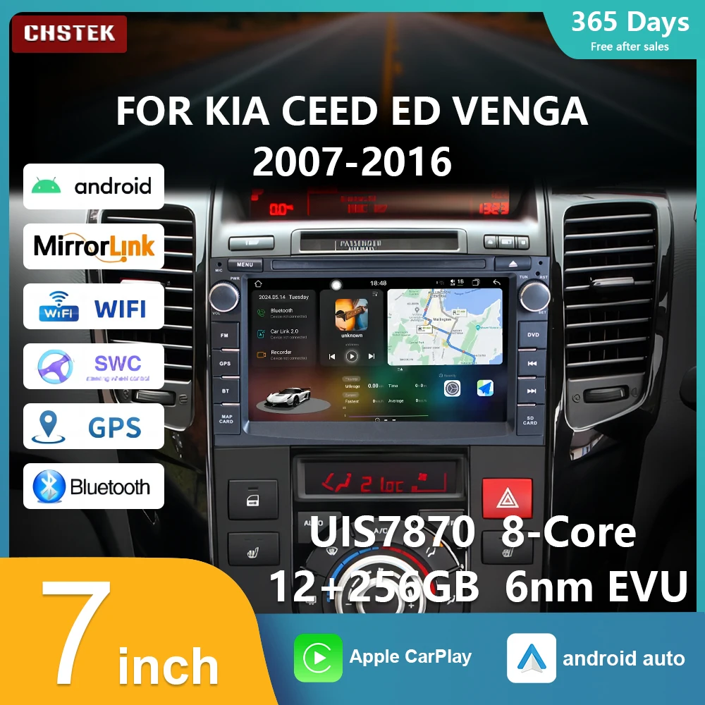 

CHSTEK Carplay 7870 12+256G Android 13 Navigation Auto Stereo for Kia Ceed ED Venga 2007-2016 Car Radio Bluetooth WIFI 4G GPS