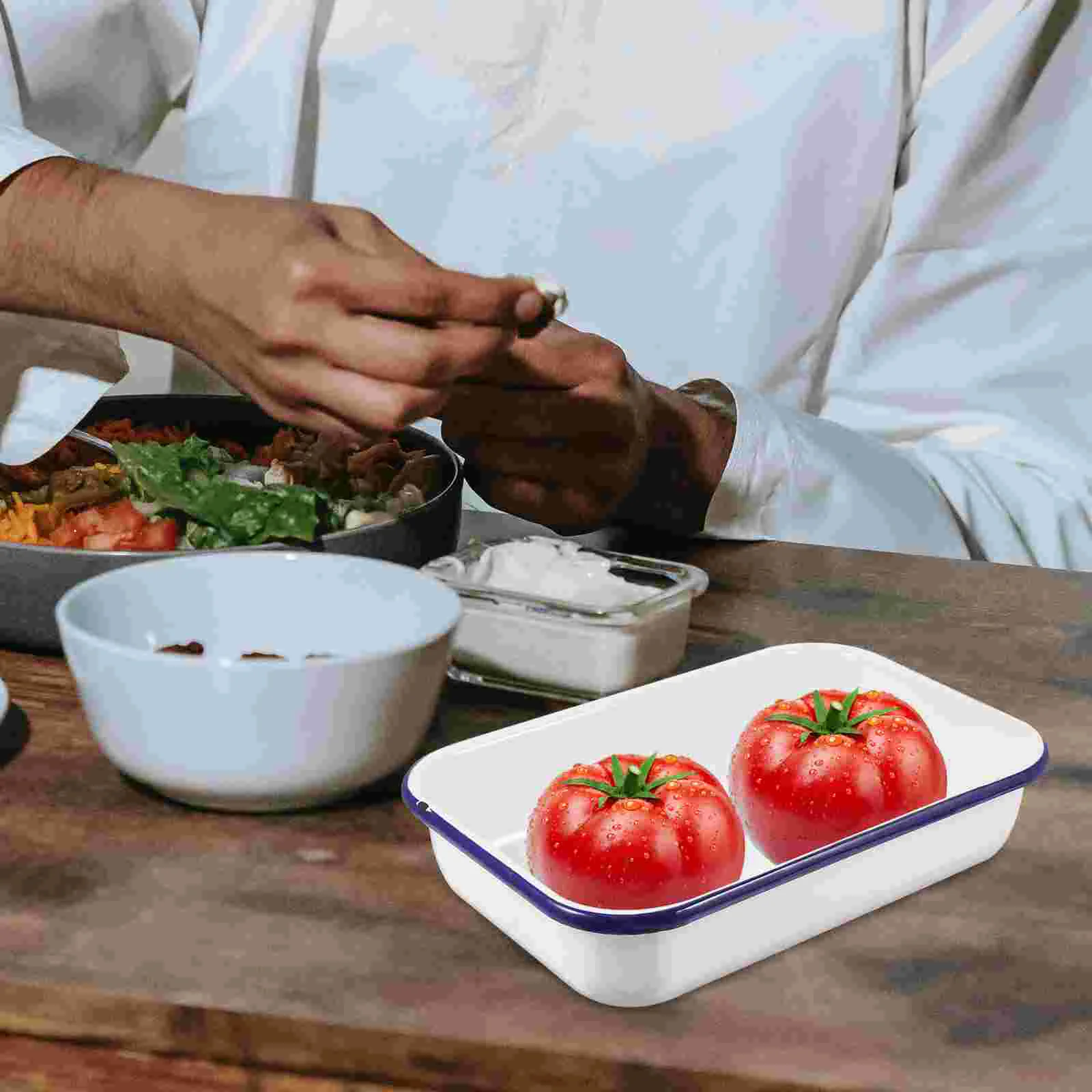 Esmalte assadeira panelas bandejas forno multifuncional armazenamento de alimentos para restaurante panqueca pão