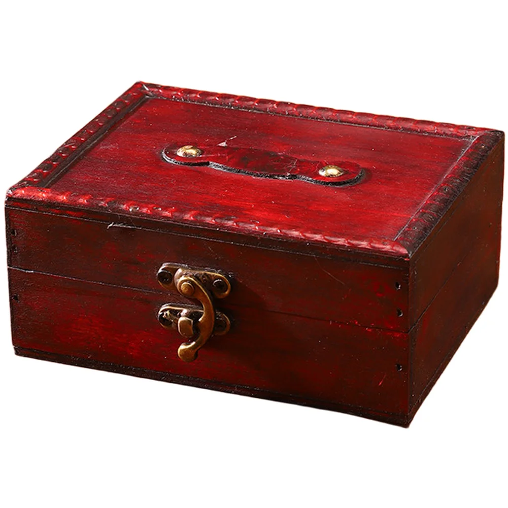 Decorative Wooden Storage Box Red Color Chinese Vintage Style with Lock for Small Items and Stylish Organization