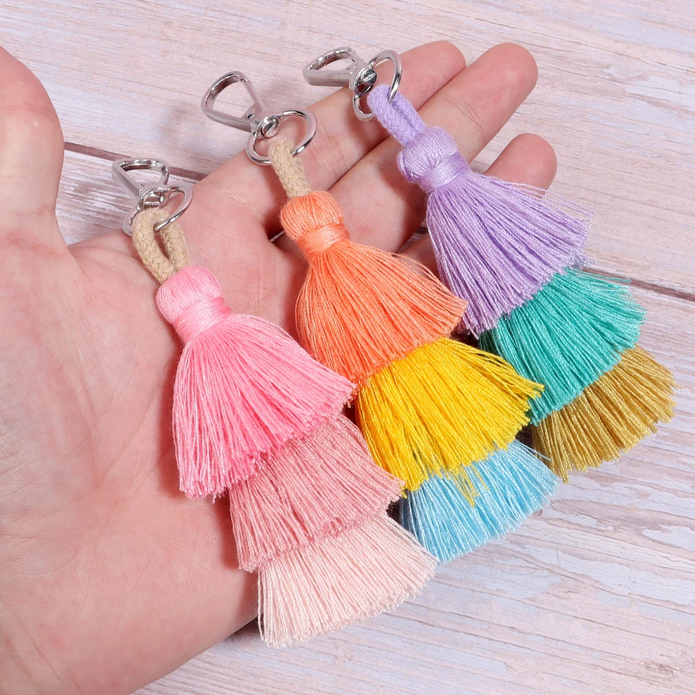 1Pc Bohemian Layered Tassel Keychain Multicolor Bag Charm Key Ring for Jewelry Gift DIY Cute Key Chain Tassel Accessories