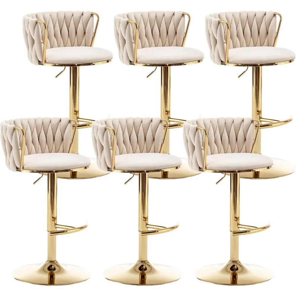 مجموعة مقاعد بار مخملية ذهبية مكونة من 6 قطع، مقاعد بارتفاع دوارة مع مسند ظهر، مقاعد بار منسوجة قابلة للتعديل #6