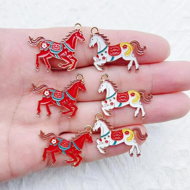 

[YU]10Pcs Oil-Dripping Zodiac Horse Charm Pendant DIY Keychain Earrings Necklaces Bracelet Jewelry Making Crafts Accessories