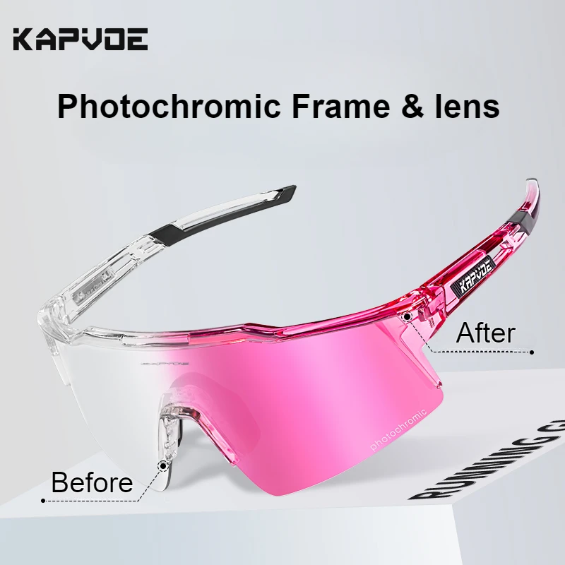 

KAPVOE UV400 спортивные очки для бега, вождения, уличные очки, солнцезащитные очки с фотохромной оправой и линзами, фотохромные велосипедные очки