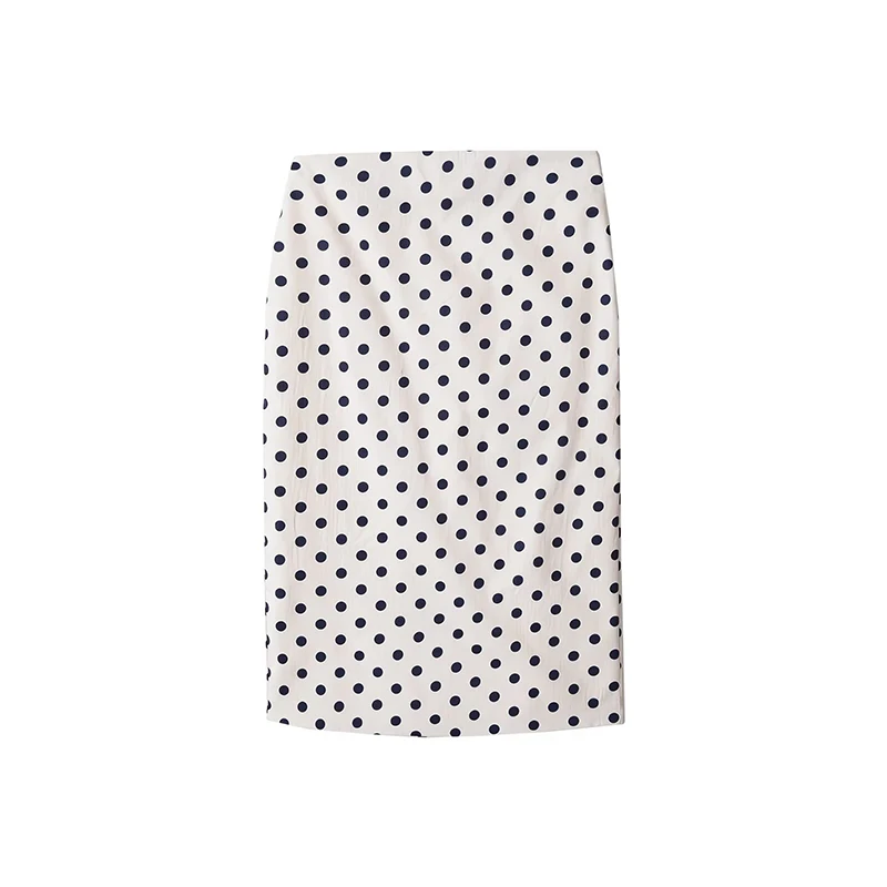 YENKYE Summer 2026 Women's  Polka Dot Pencil Skirt Mid-rise Slit Hem Back Midi Bodycon Skirts