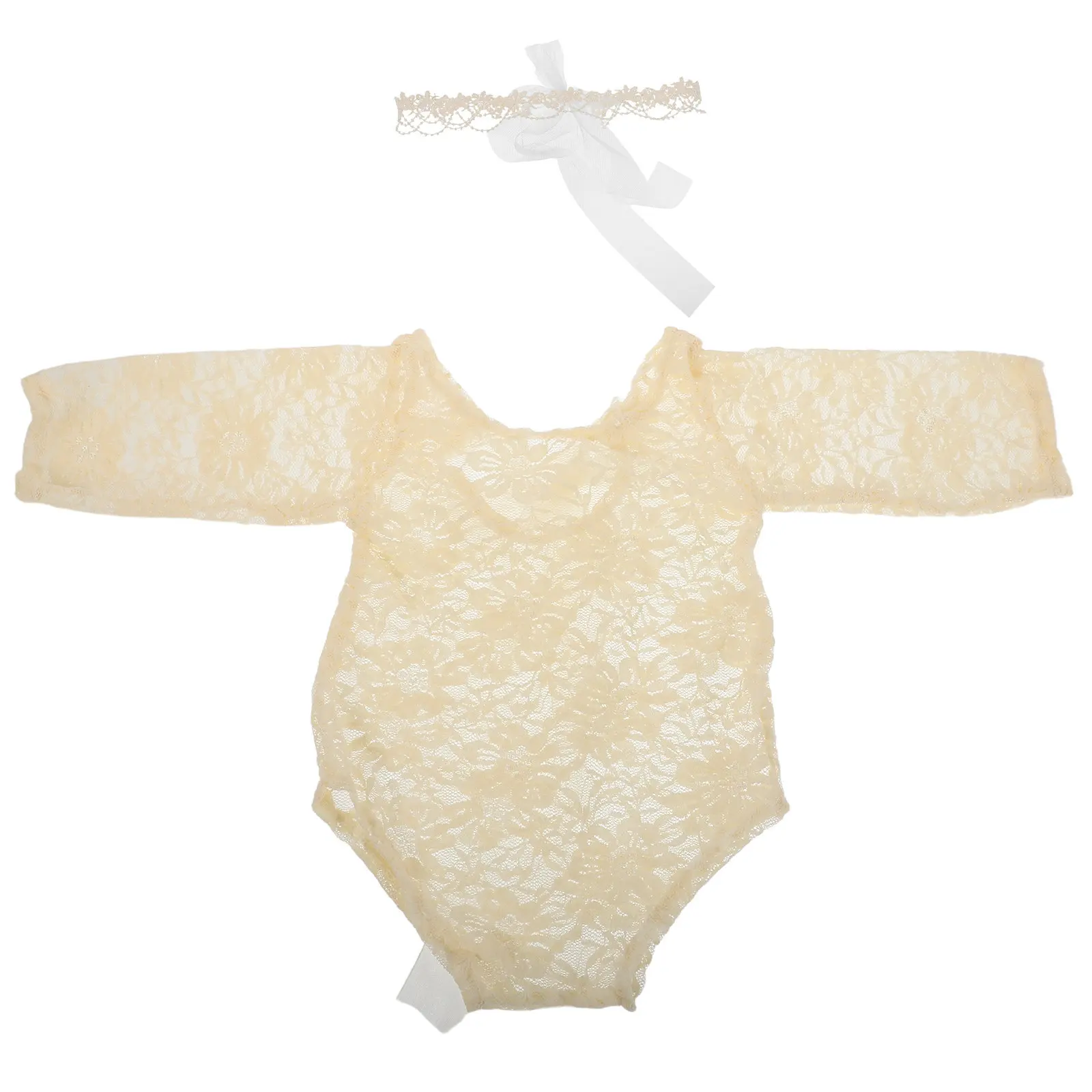 

1Set Baby Girl Newborn Photography Lace Romper Bowknot Wheat Headband Milestone Photo Outfit Baby Girls Photograph Props Dress