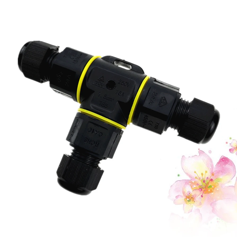 

1pc Waterproof Cable Connector T-Shaped 3-Core Lamp Cable Connector For Outdoor Garden Park Light Black