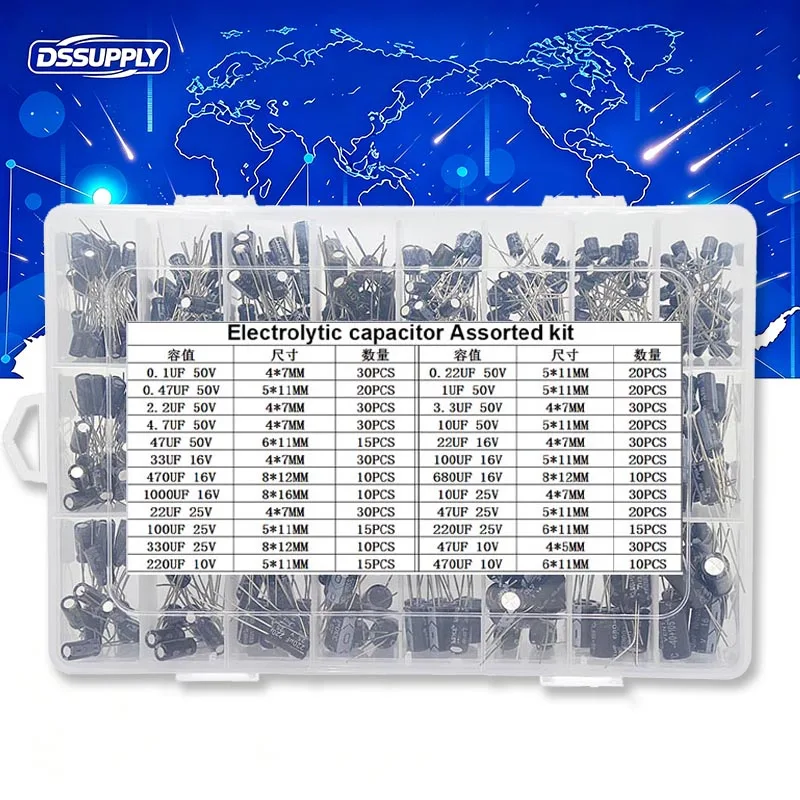 500PCS 24Values Aluminum Electrolytic Capacitors 0.1UF-1000UF 10-50V Mix Electrolytic Capacitor Assorted KIT With Box