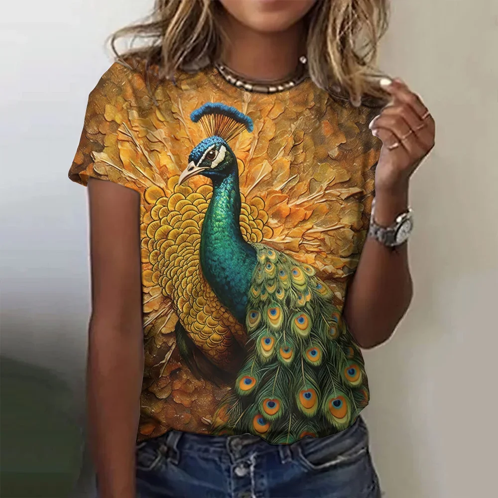 Summer Fashion Women T-Shirt Peacock Feather 3D Print Top Harajuku Colorful Personality Short Sleeve T shirts Oversized Clothing