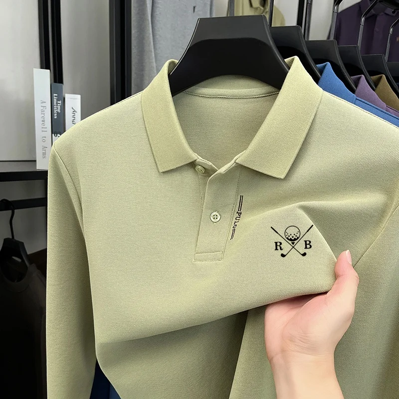 Fashion Trendy Men's Printed Polo Shirt Autumn Containing Cotton Skin Friendly Long Sleeve Lapel T-Shirt Regular Fit Men's Wear