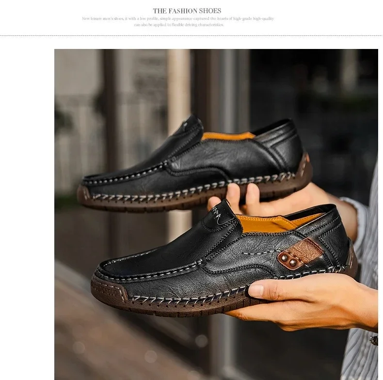 Neue modische Herren-Freizeitschuhe, handgefertigte Leder-Loafer, bequeme Herrenschuhe, hochwertige Schuhe aus Spaltleder, flache Fahrschuhe, Größe 48. – Detail 16
