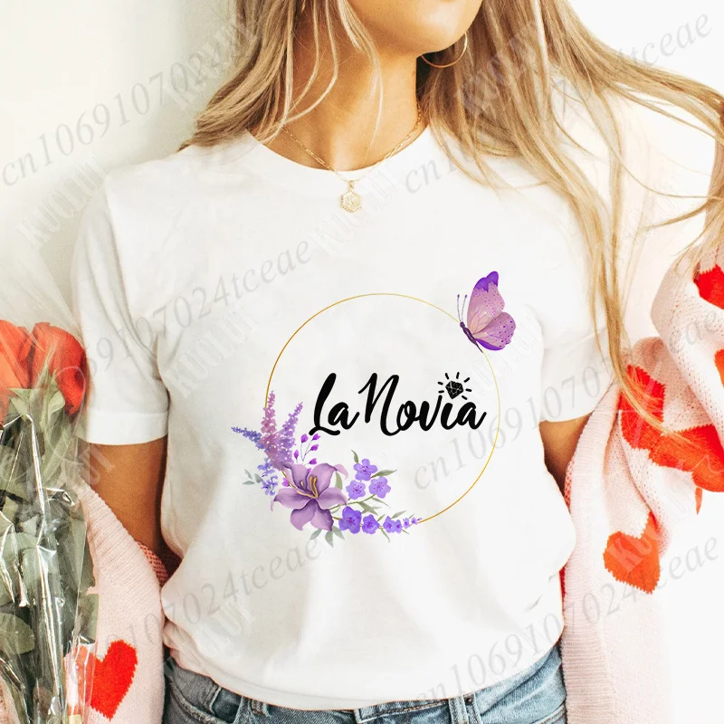 T-shirt Future Bride Blouses Bridal Shower Wedding T-Shirt Spanish Team Bride Squad Tops Bachelorette Party Short Sleeve Tees