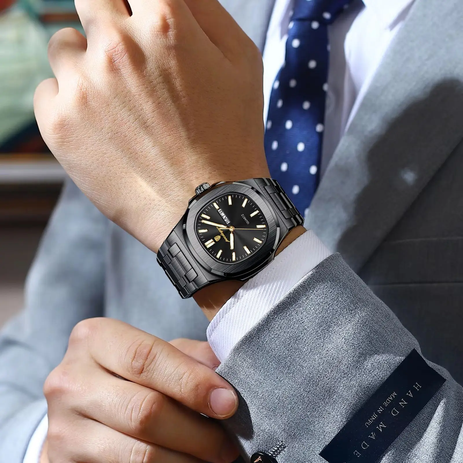 POEDAGAR ساعات رجالية مربعة فاخرة مقاومة للماء مضيئة تاريخ الأسبوع ساعة رجالية من الفولاذ المقاوم للصدأ موضة كوارتز ساعة يد رجالية Reloj