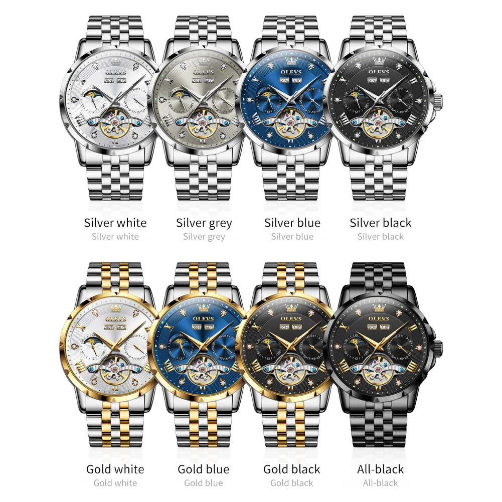OLEVS 6691 Orologio da uomo Originale Luxury Business Volano Orologio meccanico automatico Acciaio inossidabile Data Anno Mese Manes Regali