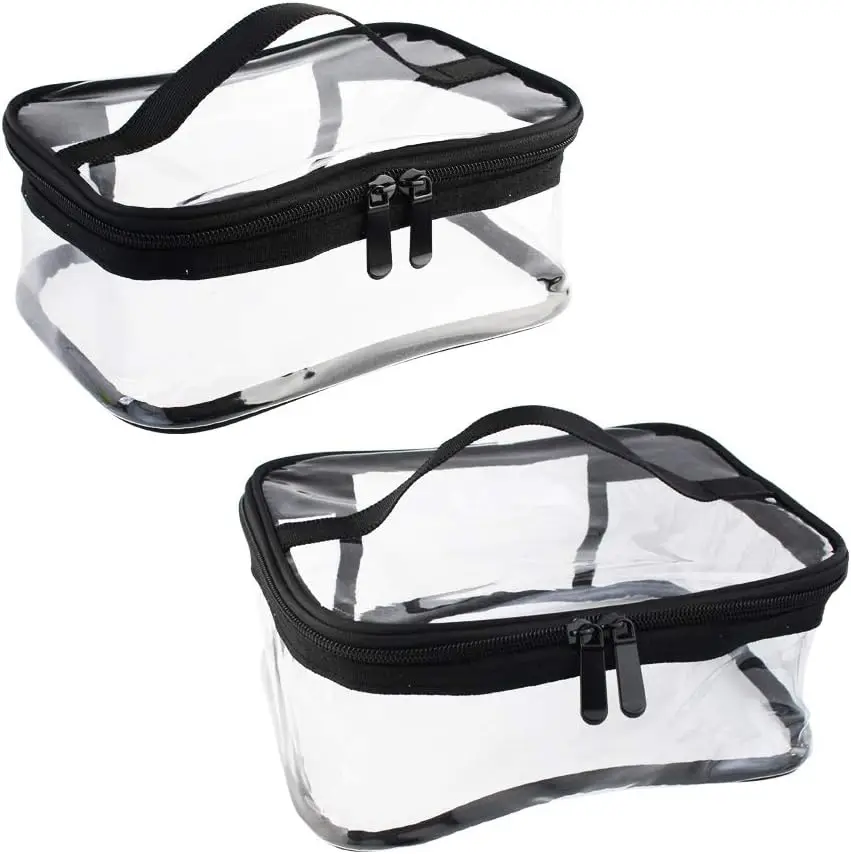 

2 Pack Portable Clear Makeup Bag Zipper Waterproof Cosmetics Bag Transparent Travel Storage Carry Pouch PVC Zippered Toiletry