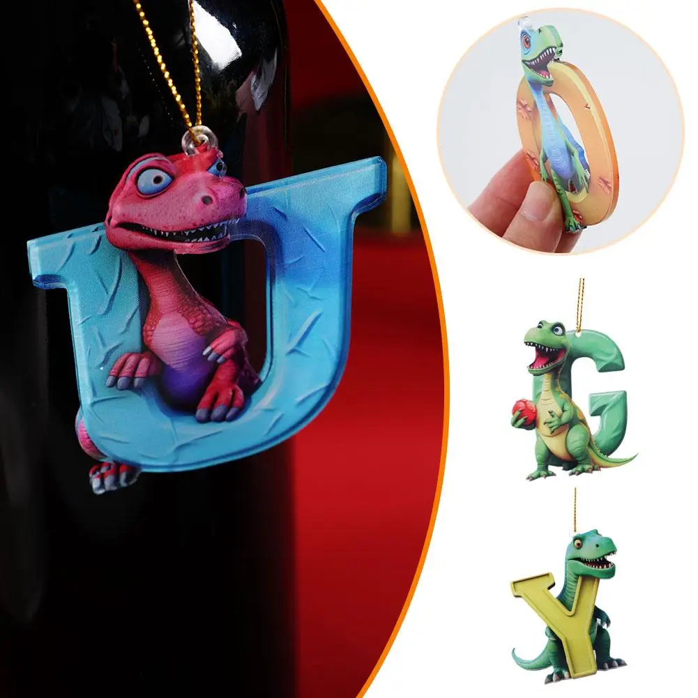 Christmas Dinosaur Decorations 26 Letters Pendant Acrylic Dinosaur Hanging Decorations Christmas Car Party Hangings L5G4