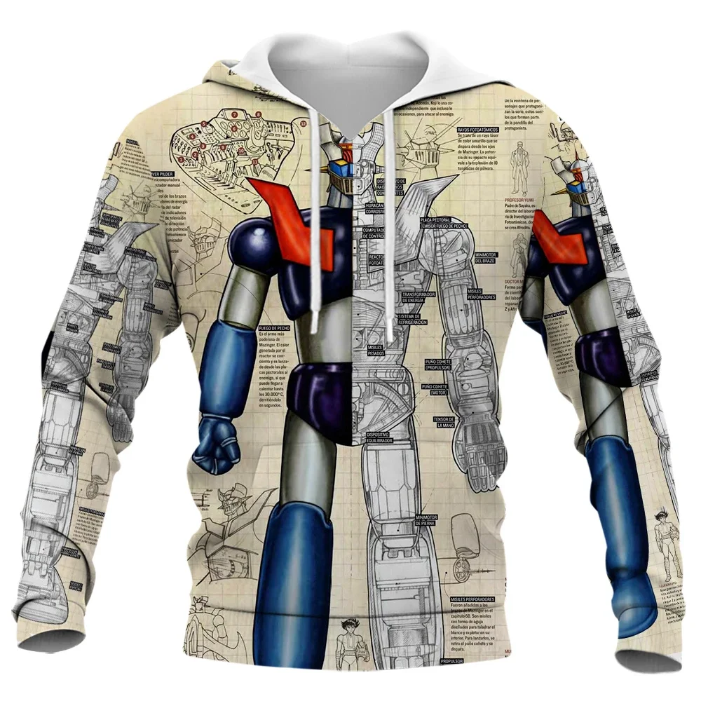 

2024 New 3D Printed Sweatshirt Anime Mazinger Z Hoodies Robot Design Drawings Hoodie Men Women Fashion Harajuku Boy Kid Clothing