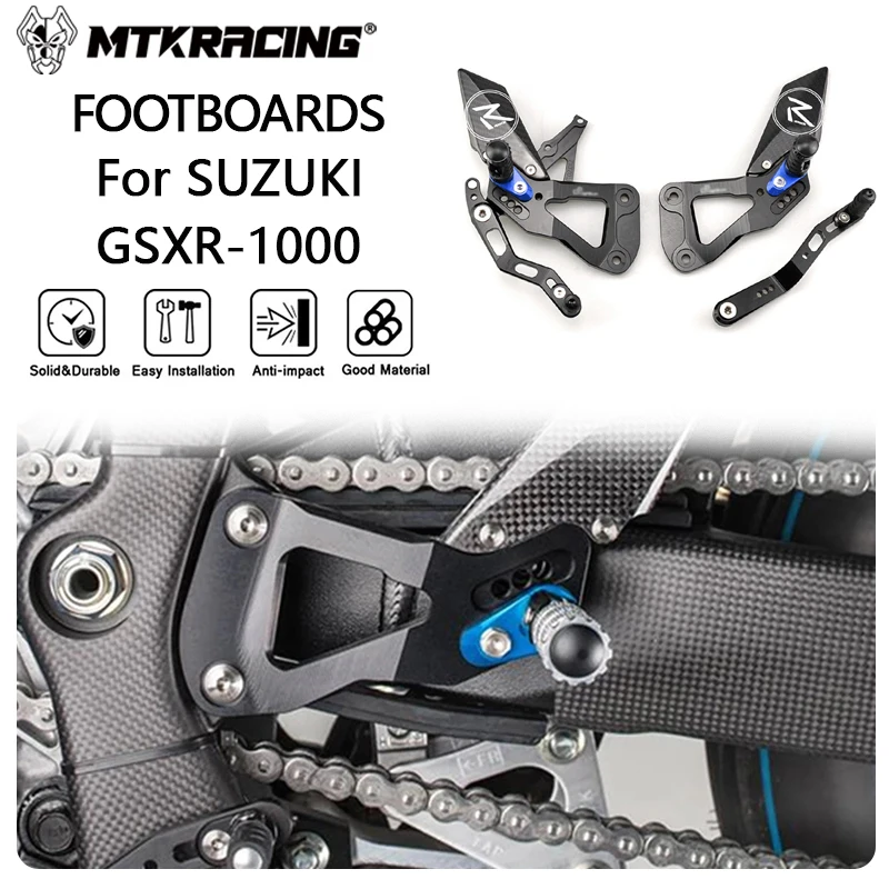 

MTKRACING FOOTBOARDS For SUZUKI GSXR-1000 2017-2024 Rear Sets Heighten Pedal Adjustable Rearsets FootPegs Shift Lever Brake