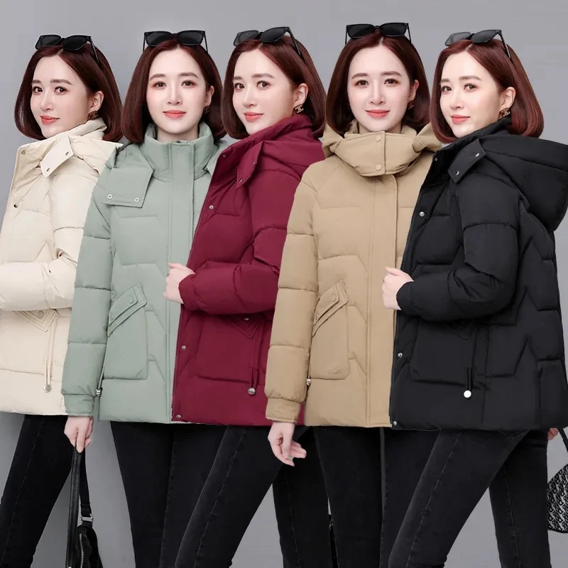 2023 Winter Jacket Women Parkas Hooded Thick Down Cotton Padded Parka New Korean Puffer Female Short Slim Warm Snow Wear Outwear