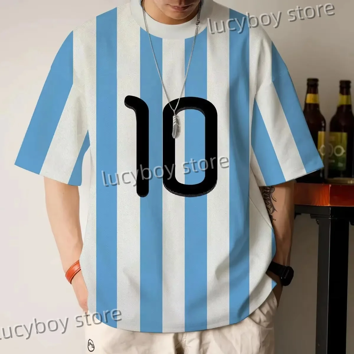 

Men Stripe Number 10 Printed Short Sleeve T Shirt Man Round Neck Sportwear Brooklyn Racing Football Tee Vintage Tops Men Clothes