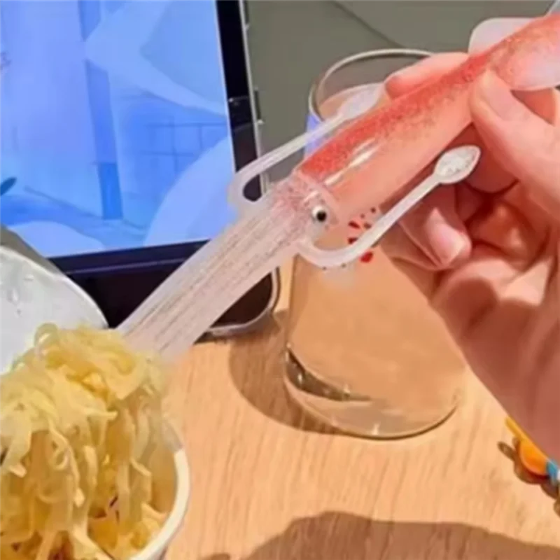 

ABKO-Reusable Plastic Squid Noodle Fork Set, 20Pcs, Heat-Resistant, Humorous Cuttlefish Design For Tableware
