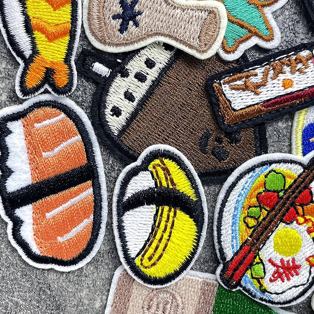 20Pcs/Lot Cartoon Sushi Fish Patches Embroidery Iron on Clothes Jeans Apparel Decoration Appliques Clothing Repair Holes