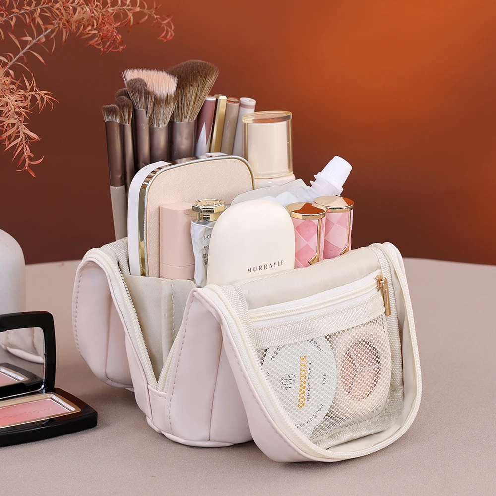 Portable Women's Compact Standing Makeup Bag High End Outing Travel Cosmetic Storage Bag Small Size Brush Makeup Pouch