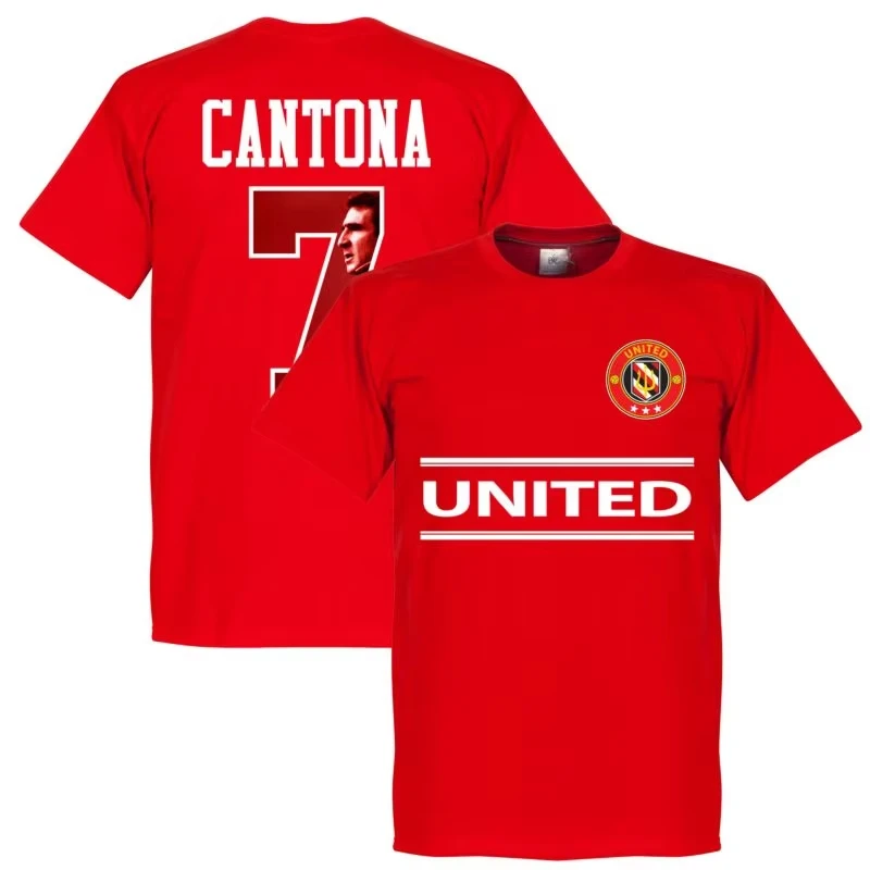 Verão masculino Manchester United Cantona 7 edição comemorativa impressa algodão esportes futebol camiseta fanround pescoço manga curta