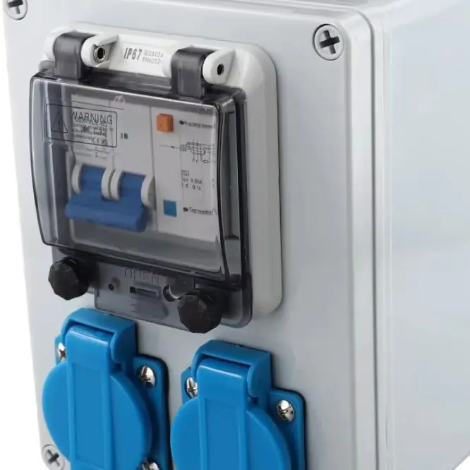 Wall Mounted Power Distributor Box With FI Switch 16A 250V IP67 Waterproof For Construction Site Industrial Electrical Panel