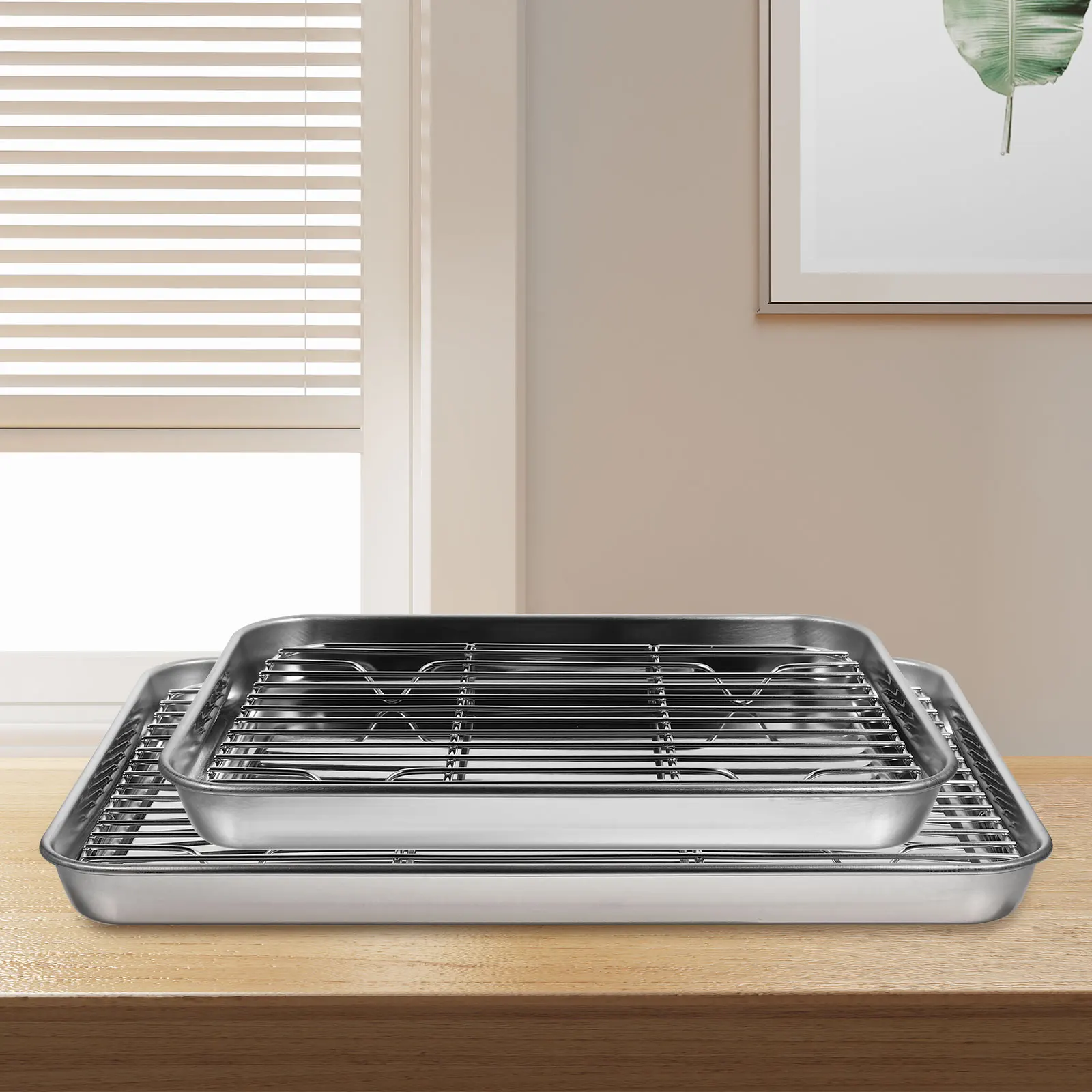 

2 Pcs Oil Set 23X17CM 31X24CM Stainless Steel Baking Sheet Vegetable Drain Storage Kitchen Accessories Fruit Pan Drain Dishes