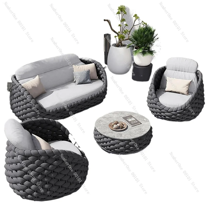 

Nordic outdoor sofa rattan terrace combination courtyard balcony rattan living room rope sofa leisure villa furniture