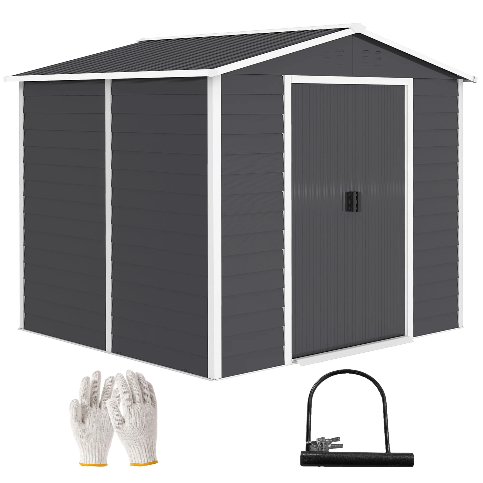 Outsunny Caseta de Jardín Exterior 4,4 m² 240x206x198 cm Puerta Corredera Gris