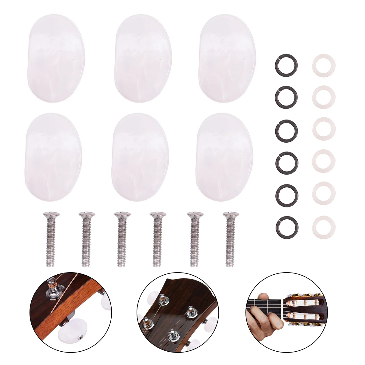 

6Pcs Guitar Tuning Peg Button Set for Acoustic Guitar Replacement Knobs for Machine Head with White Black Ferrules Easy Install