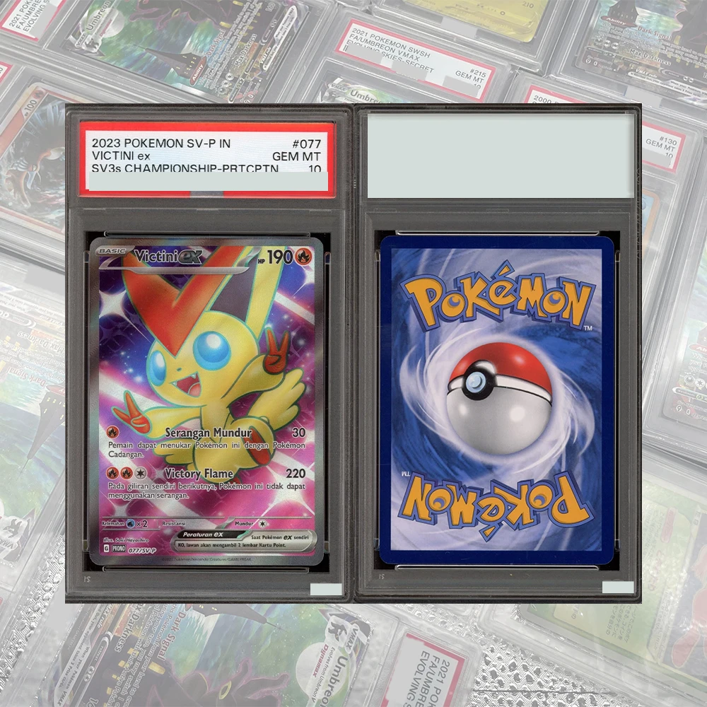 DIY 프록시 PTCG 등급 카드 컬렉션 2023 인도네시아 SV 프로모션 # 078 VICTINI EX SV3 챔피언십 챔피언 카드 어린이 선물 장난감
