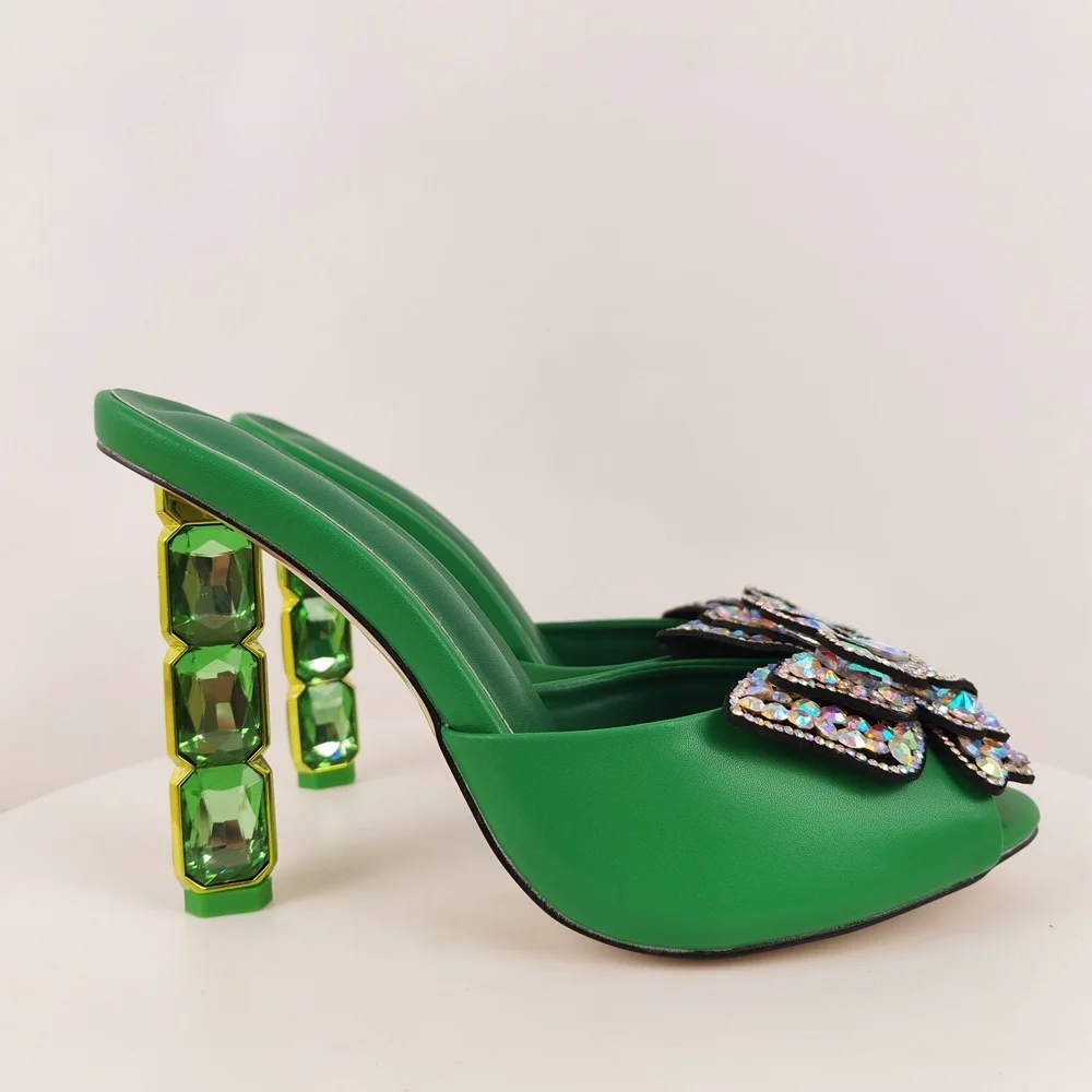 Strass Bogen Runde Kopf Mode High Heel Hausschuhe Schuhe Frauen Zapatos Mujer