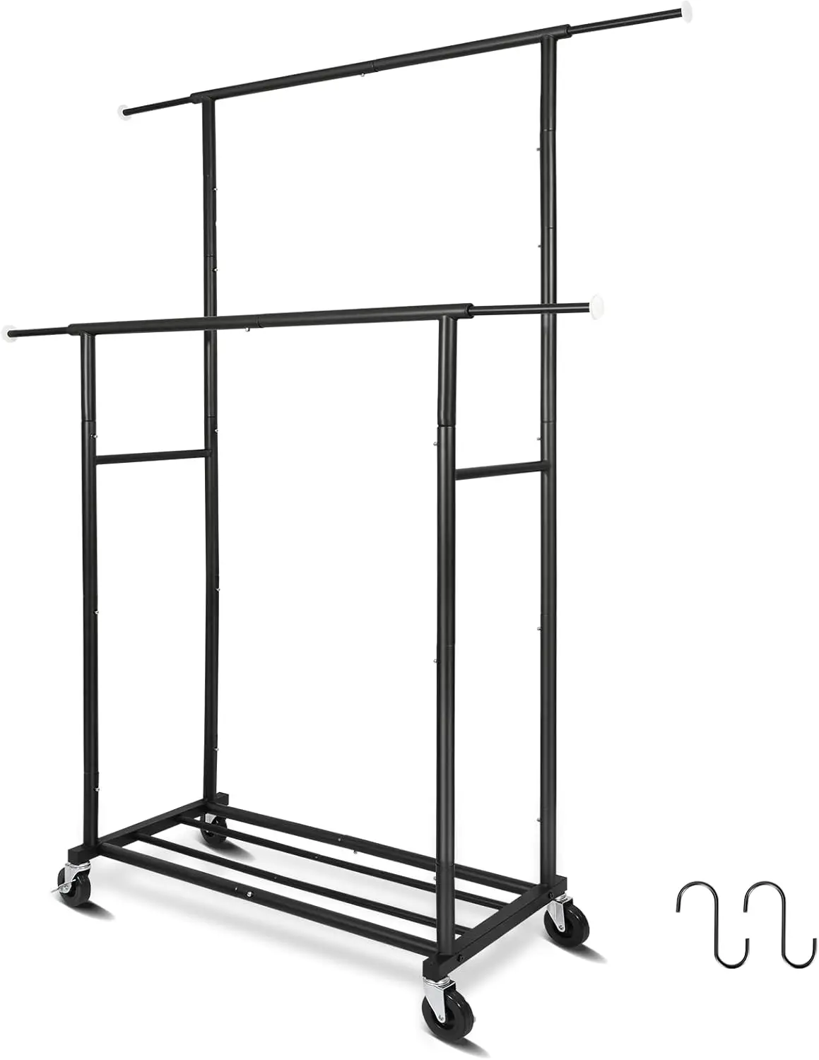 

Stand Portable Black Double Rods Garment Clothes Rack with Rolling and Lockable Wheels Mobile, 48" W x 15" D x 67" H, Metal S