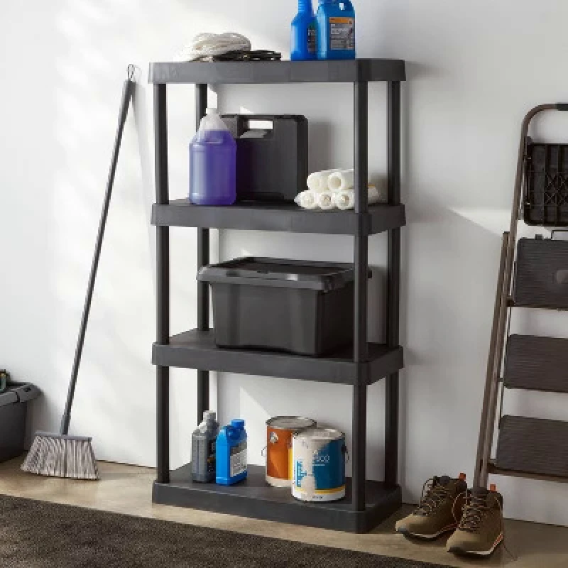 

4-layer plastic shelving unit black