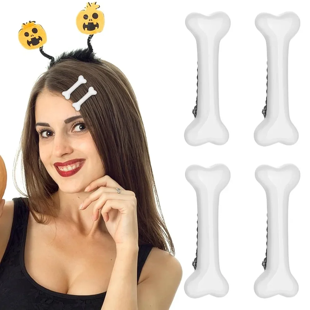 

4 упаковки, заколки для волос с белой костью, готические заколки на Хэллоуин, яркие заколки для волос с собачьими костями, заколки для боковой ленты из кожи аллигатора, костюм для косплея, волосы