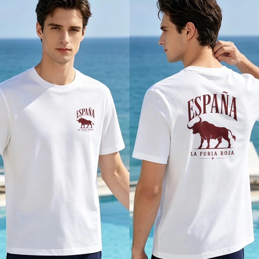 Espana La Furia Roja Bull Printing Tshirt Unisex Tees Trendy Spain Football Fan Tops Spanish Pride Euro Travel Gift Tops
