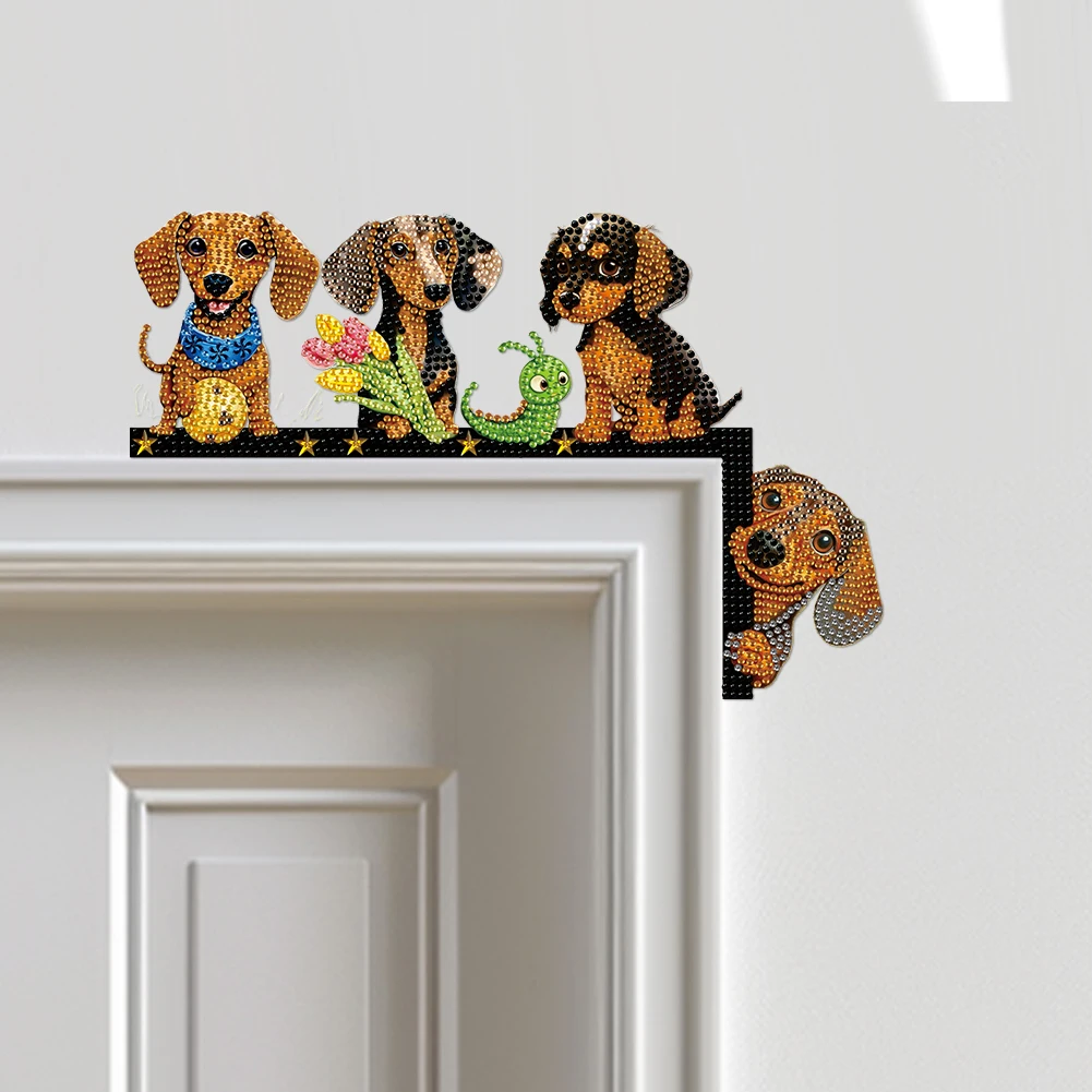 Dachshund Diamond Painting Door Corner Sign Puppy Rhinestone Door Frame Decor Diamond Art Door Right Angle Sign for Party Favors