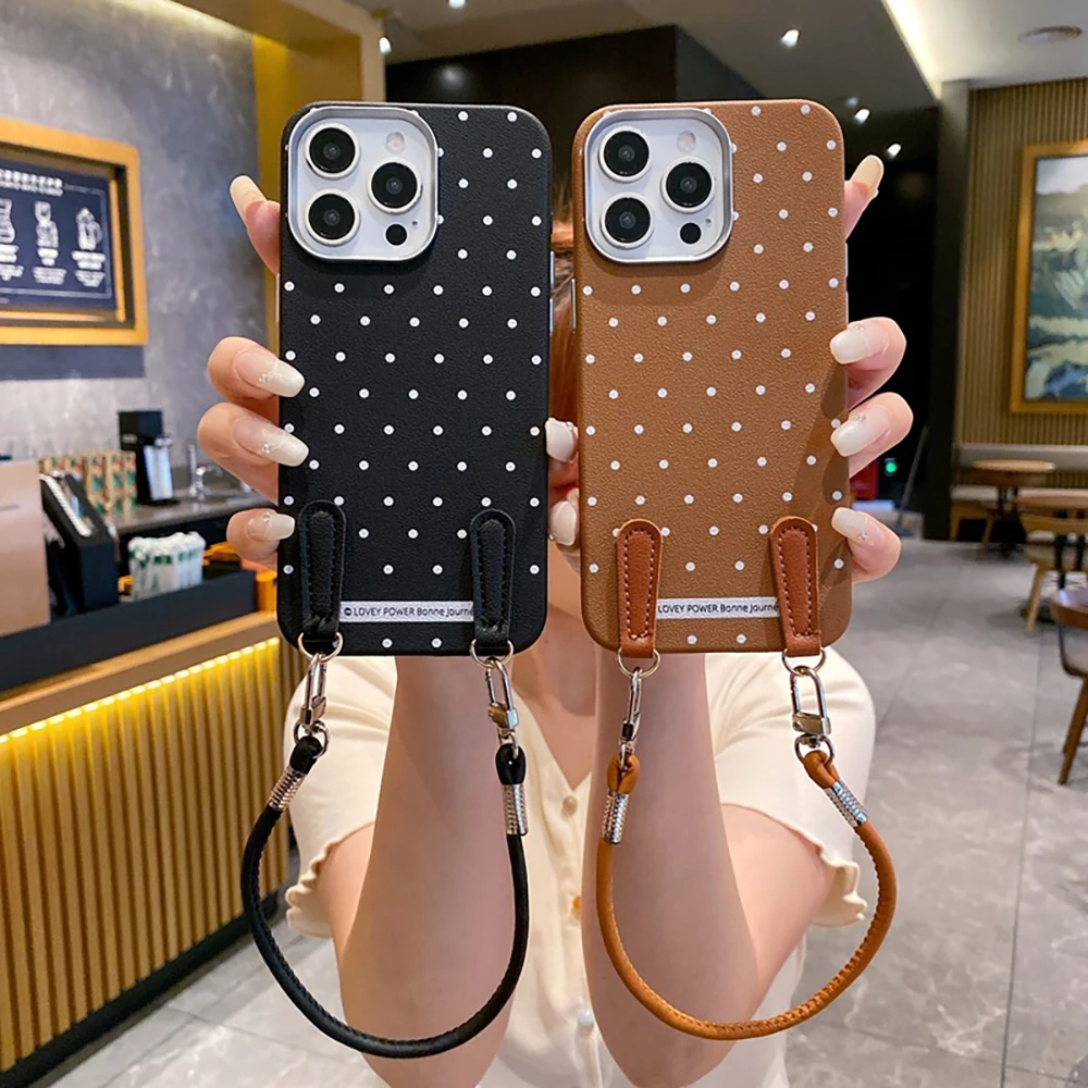 

Для Samsung S25 Ultra 24 23, минималистичный чехол для телефона в горошек A36, кожаный узор, индивидуальный браслет, защитный чехол в парном стиле