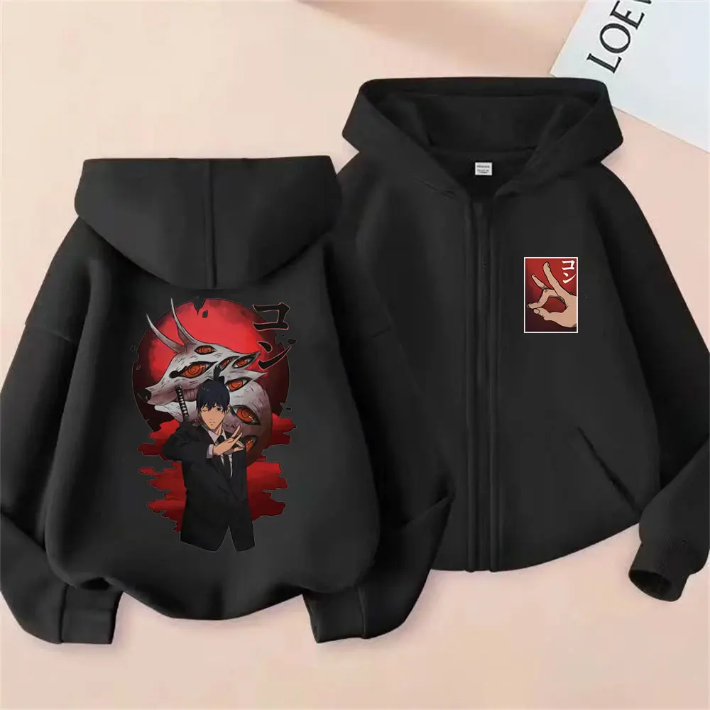 

Anime Chainsaw Man Zipper Hoodie Cartoon Hayakawa Aki Fox Devil Kon Graphic Zip Up Jacket Men Manga Casual Oversized Sweatshirt