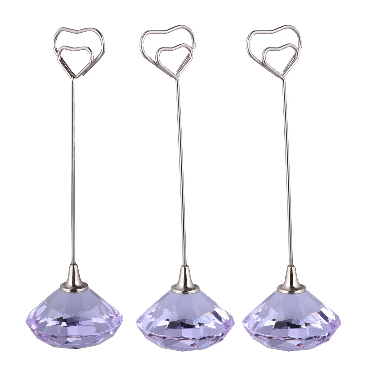 

3Pcs Heart Iron Wire Note Memo Holder Crystal Diamond Base Paper Clips Stand for Home Office Wedding Party Table Decor