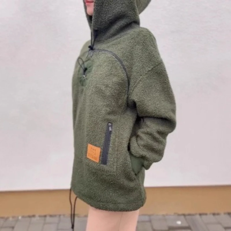 2025 سترة بغطاء للرأس من صوف الضأن سترة حرارية فضفاضة غير رسمية #1