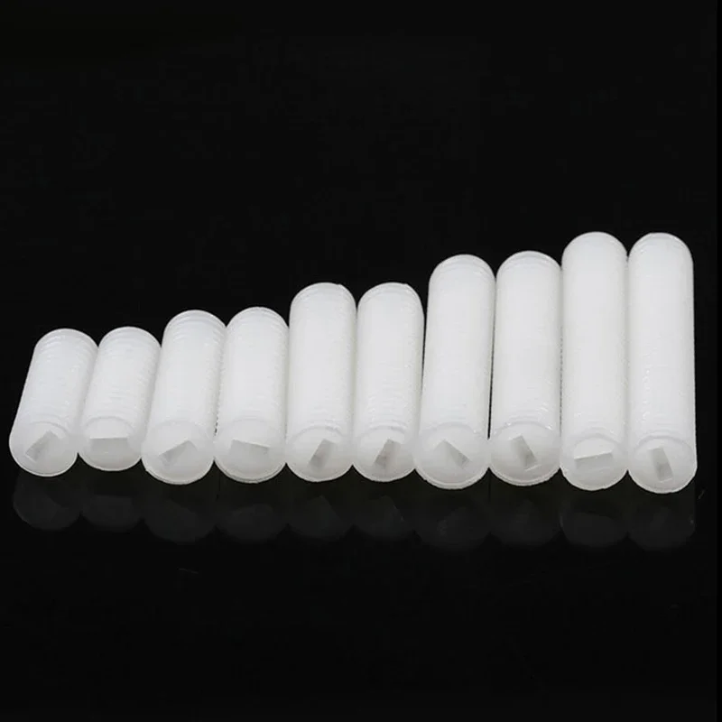 M3 M4 M5 M6 M8 M10 M12 Plastic White Nylon Set Screws Slotted Screw Flat-Tip Headless Metric Thread 5-50Pcs Length 4-50mm