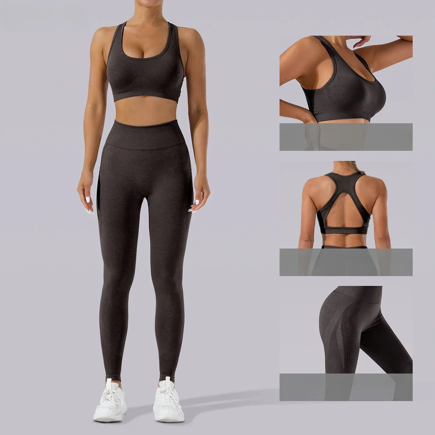 Seamless Yoga Sets Sports Fitness Hip-lifting Shapeing Trousers Backless Sports Bra Suit Workout Gym Leggings Sets for Women